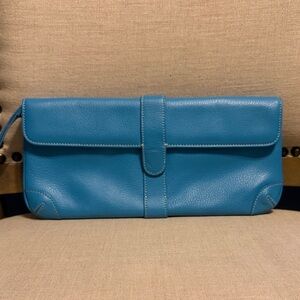LOFT Teal Leather Wristlet/Clutch